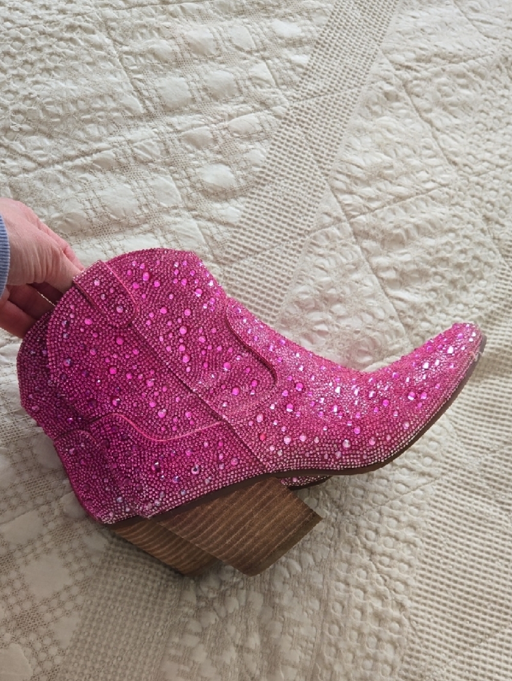 Hot Pink Rhinestone Cowgirl Western Sparkly Ankle Boots Size 7 - Picture 8 of 10